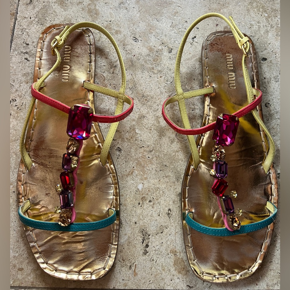 Miu Miu Jewel Multicolor Leather Sandals